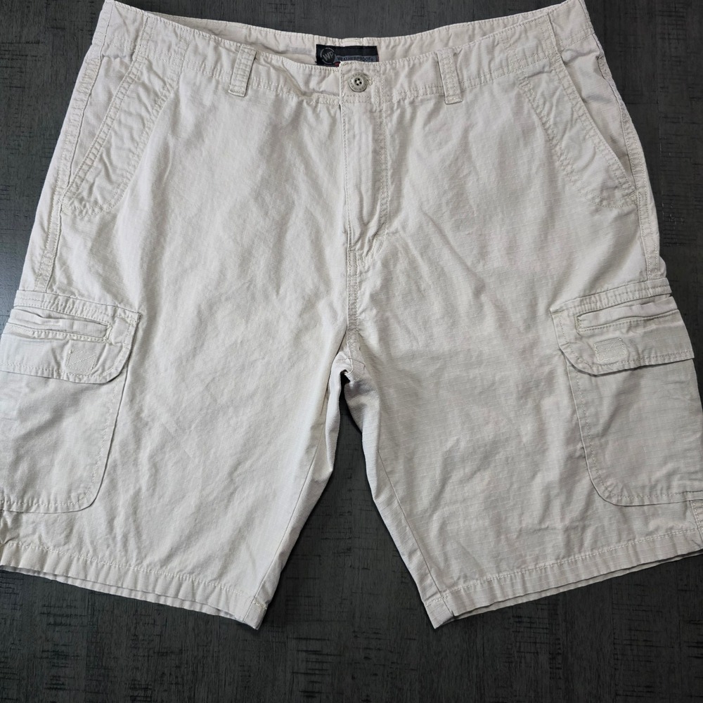 Weatherproof 38 Tan Cargo Shorts Ripstop‎ Cotton Flat Front Utility Pockets